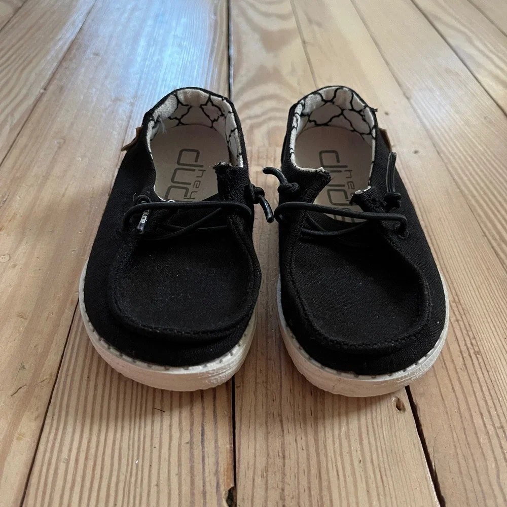 Hey Dude Wendy Toddler Linen Black Canvas Slip On Loafers Shoes US K5 casual